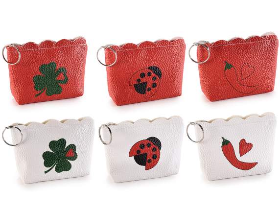 Lucky charm imitation leather coin purse with zip and key